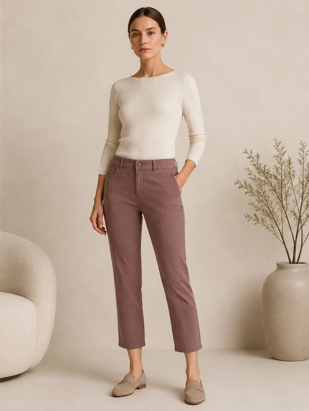 HATCH Women's Dusty Rose Stretch Slim Minimalist Pants Maternity Friendly Size S